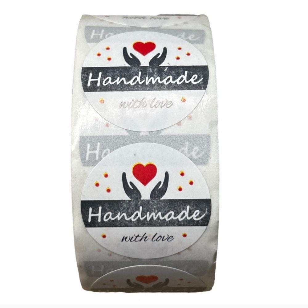 Handmade with Love Sticker Roll - Black and Red 500 Per Roll